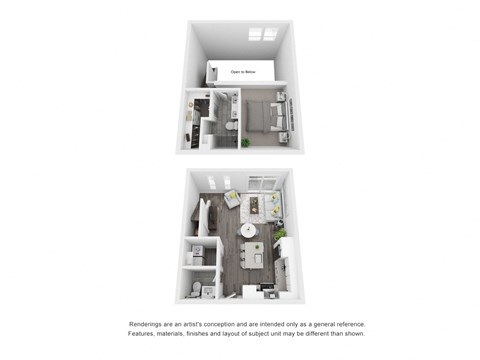 Floor plan for 1 bed, 1.5 baths, 1087 sqft